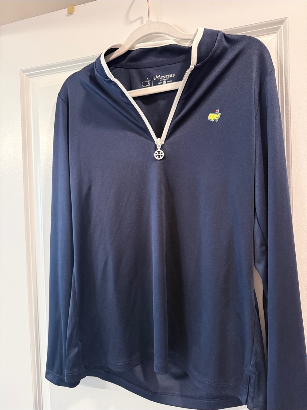 BRAND NEW Tory Burch X Masters Navy Long-Sleeve Quarter-Zip with Yellow Logo